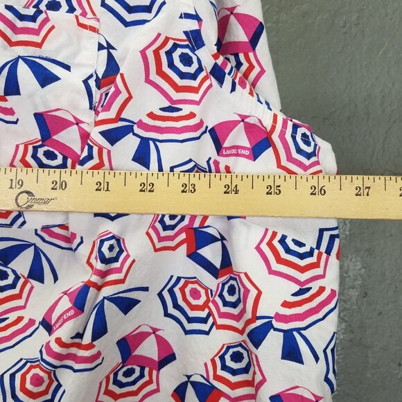 Lands End Button Up Shirt Women 2X 20-22 Cotton Roll Tab Sleeve Umbrella Print - Picture 15 of 15